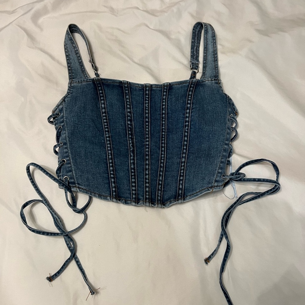 Windsor Blue Denim Lace-Up Tank Top.